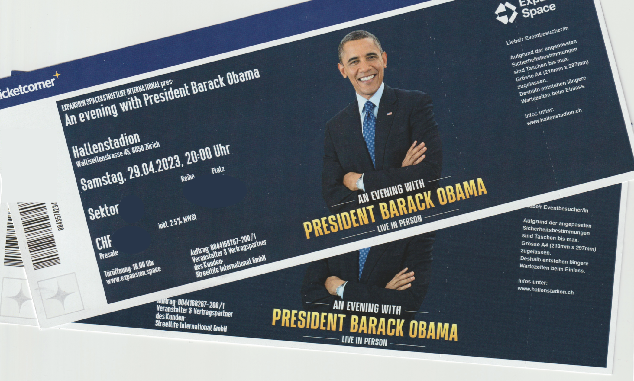 Tickets für Barack Obama im Hallenstadion in Zürich am 29.04.2023